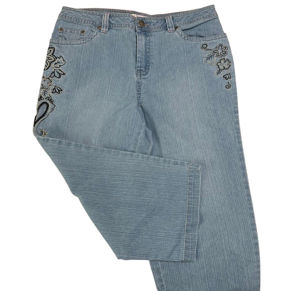 Bill Blass Jeanswear Women’s Cropped Jeans Sz 14 Embroidered Rhinestones Stretch